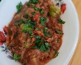 A picture of step 4 of Brinjal karahi.