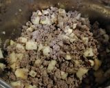 A picture of step 2 of Regina's Picadillo (with Apple, Almonds, and Cranberries) 👌🏼🤤.