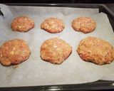 A picture of step 5 of Bring-a-smile chicken burgers with blue cheese or pesto filling 😊.