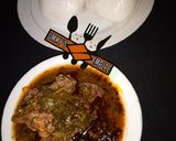 A picture of step 15 of Tuwon shinkafa with Ugu/ waterleaf soup.