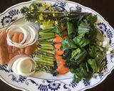 A picture of step 4 of California Farm Tempura Flowers, Blossoms, Sprouts & Salmon.