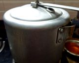 A picture of step 10 of Idly with sambar (without dal) for breakfast.