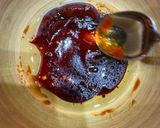 A picture of step 3 of Asian/Middle eastern inspired gochujang tahini chicken.