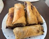 A picture of step 5 of Cheeseburger Spring Rolls.