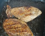 A picture of step 5 of Teragon steaks with garlic rice and vegs.