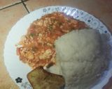 A picture of step 6 of Ugali + eggs.