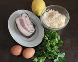 A picture of step 1 of Lemon Carbonara with Guanciale and Mint.