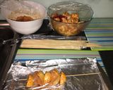 A picture of step 4 of Healthy chicken skewers served with a salad.