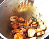 A picture of step 4 of Seppankilangu or Arbi fry.