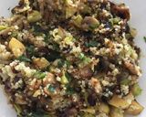 A picture of step 3 of Quinoa with brussel's sprouts & mushrooms.