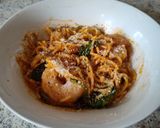 A picture of step 5 of Leftover Spaghetti with Shrimp and Vodka Sauce.