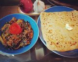 A picture of step 1 of Baigan Aalu.
