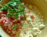 A picture of step 1 of Besan Chila with veggies.
