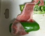 A picture of step 2 of So Fast! So Easy! Green Pepper Wrapped in Pork (Side Dish).