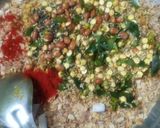 A picture of step 3 of Khakhara chivda (in microwave).