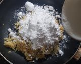 A picture of step 3 of Apple Cake twisted garnishing with milkmaid and honey.