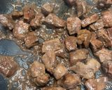 A picture of step 3 of Lebanese style beef liver with pomegranate molasses.