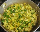 A picture of step 4 of A celebration of veggies: stir fried cabbage, peas, bok choy.