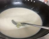 A picture of step 4 of Almond milk and Sweet Potato Soup served with Croutons.