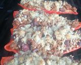 A picture of step 7 of Chilli beef stuffed peppers / kefir, avocado, coriander dressing.