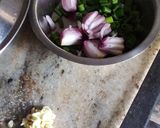 A picture of step 1 of Chicken pasta with green vegetable soup.