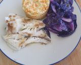 Foto del paso 4 de la receta: Merluza al shitake con lombarda al vapor y puré de boniato y zanahoria