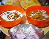 A picture of step 4 of Aloo Chana Poori with dahi bhalla.