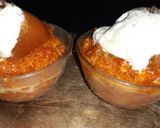 A picture of step 4 of Rabadi Gajar halwa with Gulabjamun.