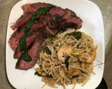 A picture of step 8 of Ribeye Mint Chutney Sauce w/ Shrimp Pad Thai.