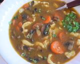 A picture of step 2 of Eva's spicy mushroom soup.