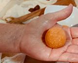 A picture of step 7 of “PANELLETS” (sweet potato balls made with coconut, pine nuts, or almonds).