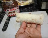 A picture of step 1 of Nuetella and banana french toast roll ups.