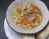 A picture of step 8 of Ninja Foodi Chicken Noodle Soup.