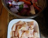 A picture of step 1 of 1 pan chicken with sweet potatoes & veggies.