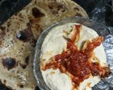 A picture of step 2 of Hummus with whole wheat pita bread and tomato chutney.