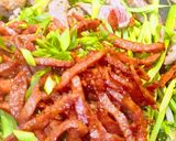 A picture of step 6 of Broccolini noodles with beef and chorizo.