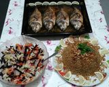 صورة لخطوة 16 من وصفة 🐟 سمك 🐟 مشوي بالفرن 🐟 (دنيس) وأرز 🍚 صيادية 🐟 مع السلطة 🥗