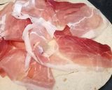 A picture of step 2 of Speck, brie and red onion piadina.
