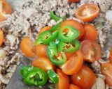 A picture of step 5 of My Tomato Hot Peppered Steak Mince meal with Veg😀.