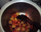 A picture of step 4 of Minji stew served with white rice.