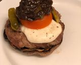 A picture of step 7 of Venison burger in a portobello mushroom “bun” 🍔🍟.