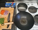 A picture of step 2 of Salmon sweet noodle dish.