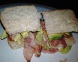 A picture of step 2 of Bacon, avo & cheese sandwich.