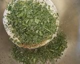 A picture of step 4 of Purslane Soup with Goat Cheese Whipped Cream and Hazelnut Oil.