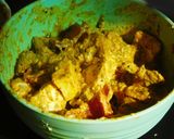 A picture of step 3 of Paneer Tikka with colorful veggies.
