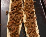 A picture of step 2 of Sloppy joes stuffed french bread.