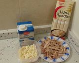Foto del paso 1 de la receta: Fideos Udon con pollo asado en crema de queso con frutos secos y granada