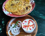 A picture of step 4 of Aloo paratha with Dahi.