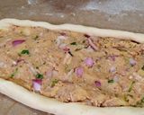 A picture of step 4 of Turkish veggi pide with egg.