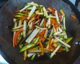 Foto del paso 3 de la receta: Wok de fideos de arroz, verduras y milanesa de pollo